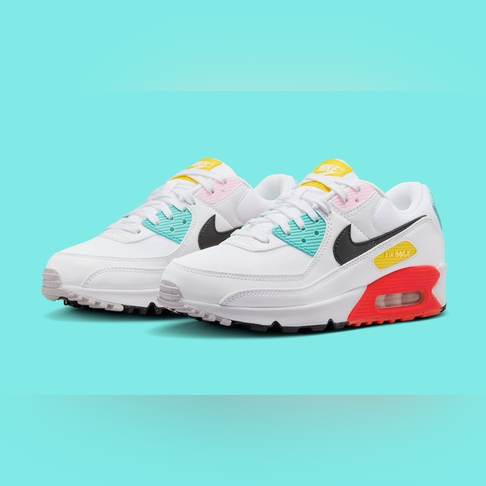 Nike Air Max 90 'Spring Multi-Color' White Sneakers FZ3622-100 women’s size 9